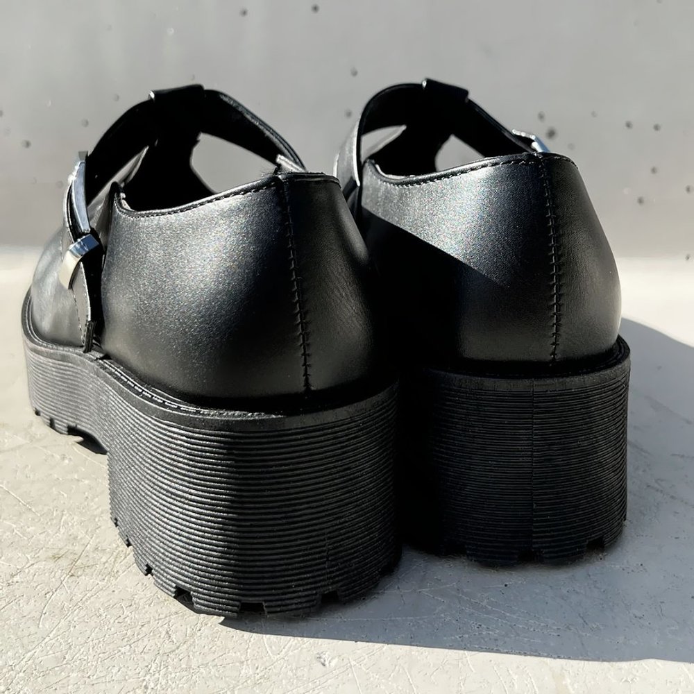 NEW Mary Jane Platform T-Strap Chunky Lug Sole Goth Altercore Loafer Shoes Black - Picture 4 of 14